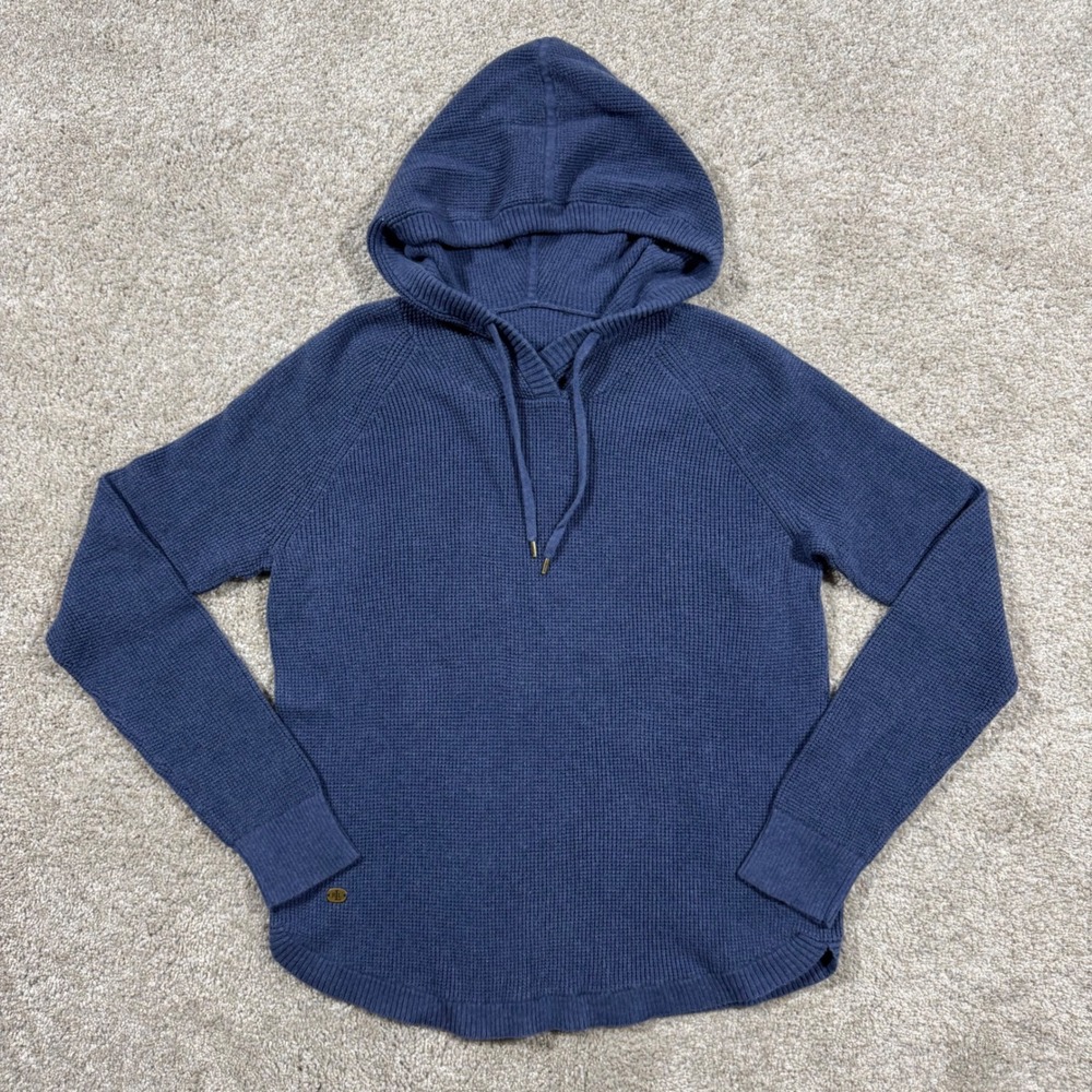 Lauren Ralph Lauren Womens Navy Blue Waffle Knit Cotton Hoodie Sweater Logo XL